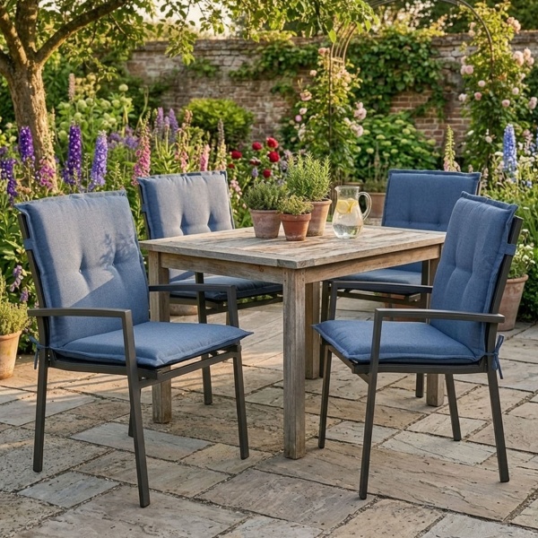4er-Set Gartenstuhlkissen Niederlehner - Weiche, komfortable Polsterung, kobalt-blau, 105x50cm - UV-Schutz, mit Bindebändern & Riemen, Niederlehner Polster