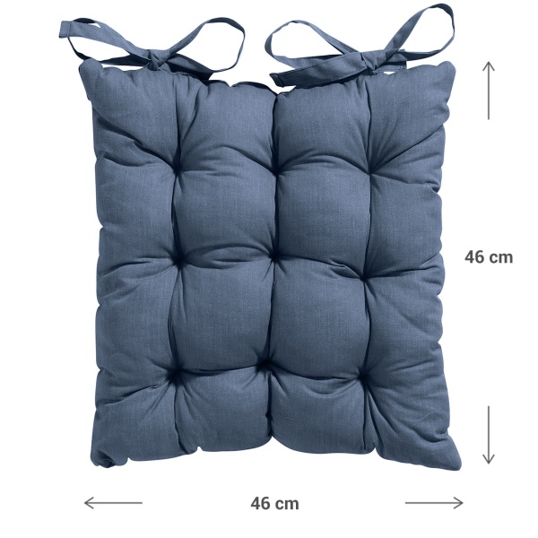 2er-Set Stuhlkissen mit Steppung 46x46 cm Kobalt - Bequeme Sitzkissen für Küchen- & Gartenstühle - 8 cm Dicke - UV-Schutz - Mit Befestigungsbändern