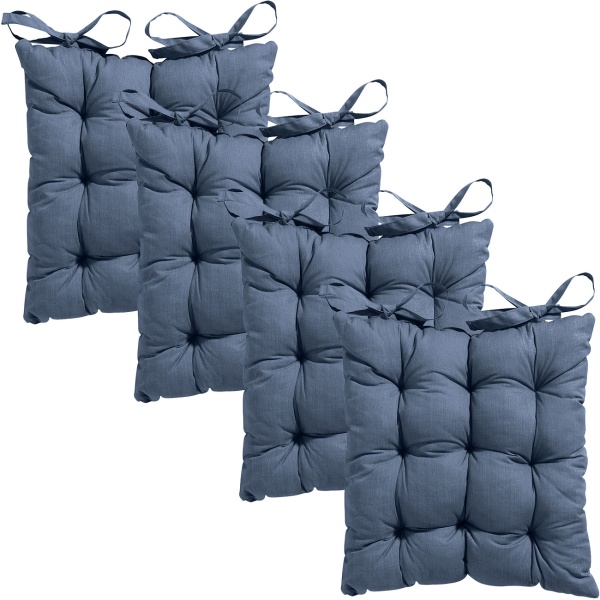 4er-Set Stuhlkissen mit Steppung 46x46 cm Kobalt - Bequeme Sitzkissen für Küchen- & Gartenstühle - 8 cm Dicke - UV-Schutz - Mit Befestigungsbändern