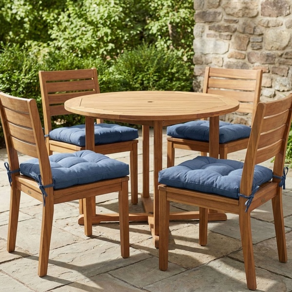 4er-Set Stuhlkissen mit Steppung 46x46 cm Kobalt - Bequeme Sitzkissen für Küchen- & Gartenstühle - 8 cm Dicke - UV-Schutz - Mit Befestigungsbändern