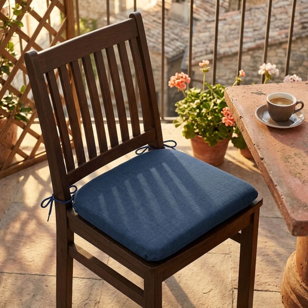 Stuhlkissen 46x48 cm Kobalt-Blau - Bequeme Sitzkissen für Esszimmer & Gartenstühle - 4,5 cm Dicke - UV-Schutz - Mit Befestigungsbändern - SG-20 Füllung