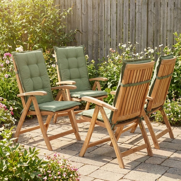 4er-Set Gartenstuhlkissen Hochlehner - Weiche, komfortable Polsterung, grün, 123x50cm - UV-Schutz, mit Bändern & Riemen, Hochlehner Polster