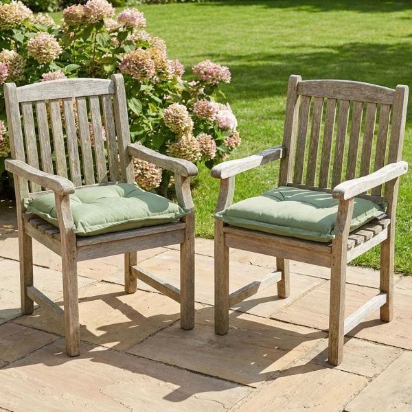 2er-Set Garten Sitzkissen 50x50 cm Grün - 7cm dicke Stuhlauflagen mit UV-Schutz - Bequeme SG-20 Füllung - Modernes Design ohne Bänder - Baumwoll-Mix