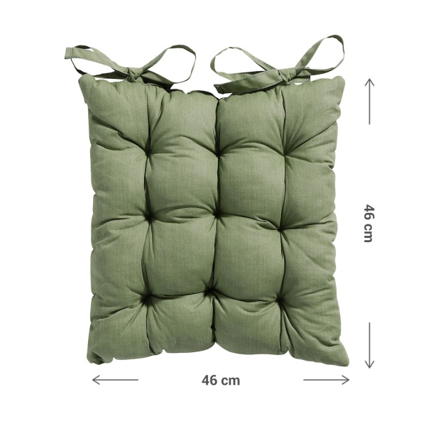 2er-Set Stuhlkissen mit Steppung 46x46 cm Grün - Bequeme Sitzkissen für Küchen- & Gartenstühle - 8 cm Dicke - UV-Schutz - Mit Befestigungsbändern