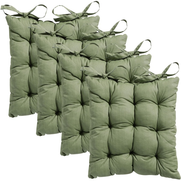 4er-Set Stuhlkissen mit Steppung 46x46 cm Grün - Bequeme Sitzkissen für Küchen- & Gartenstühle - 8 cm Dicke - UV-Schutz - Mit Befestigungsbändern