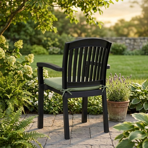 2er-Set Stuhlkissen 46x48 cm Grün - Bequeme Sitzkissen für Esszimmer & Gartenstühle - 4,5 cm Dicke - UV-Schutz - Mit Befestigungsbändern - SG-20 Füllung