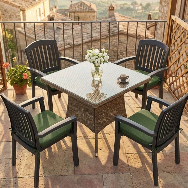 4er-Set Stuhlkissen 46x48 cm Grün - Bequeme Sitzkissen für Esszimmer & Gartenstühle - 4,5 cm Dicke - UV-Schutz - Mit Befestigungsbändern - SG-20 Füllung