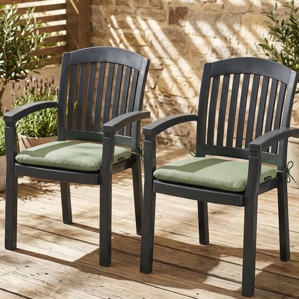 4er-Set Stuhlkissen 46x48 cm Grün - Bequeme Sitzkissen für Esszimmer & Gartenstühle - 4,5 cm Dicke - UV-Schutz - Mit Befestigungsbändern - SG-20 Füllung
