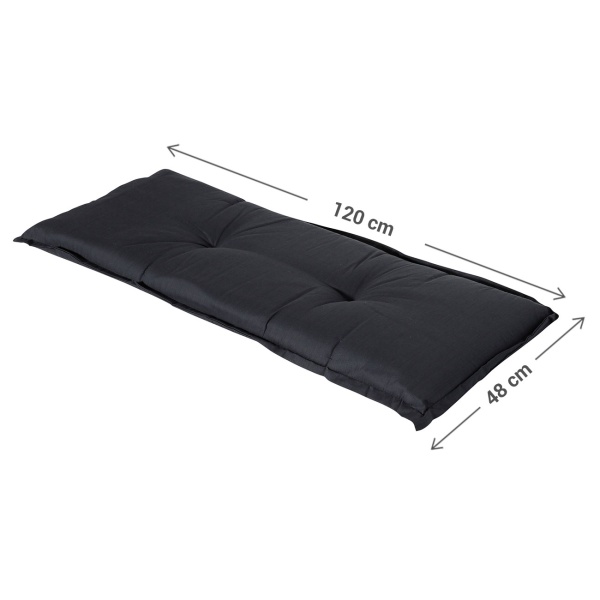 Bankauflage Schwarz 120x48 cm - Bequeme 6 cm Polsterung SG-20 - Sitzkissen für Gartenbank aus Baumwolle & Polyester - UV-Schutz, Gartenbankauflage