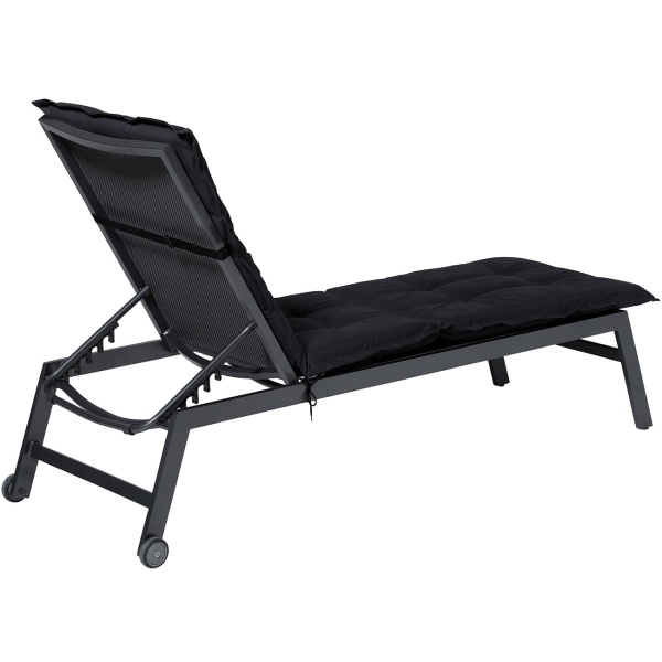 Liegen-Auflage - Weiche, komfortable Polsterung, schwarz, 200x65 cm - UV-Schutz, Bindebänder & Riemen - Für Garten, Balkon, Liegestuhl, Sonnenliege