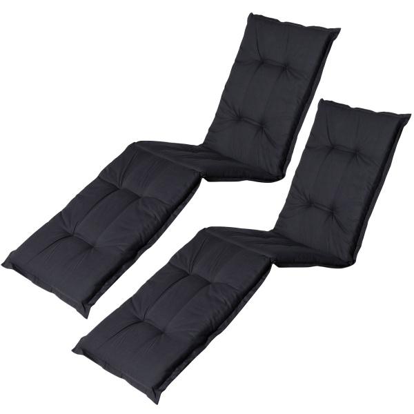 2er-Set Liegen-Auflage - Weiche, komfortable Polsterung, schwarz, 200x65 cm - UV-Schutz, Bindebänder & Riemen - Für Garten, Balkon, Liegestuhl, Sonnenliege