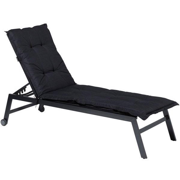 2er-Set Liegen-Auflage - Weiche, komfortable Polsterung, schwarz, 200x65 cm - UV-Schutz, Bindebänder & Riemen - Für Garten, Balkon, Liegestuhl, Sonnenliege