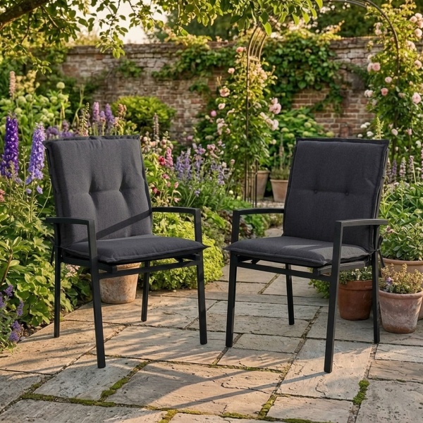 2er-Set Gartenstuhlkissen Niederlehner - Weiche, komfortable Polsterung, schwarz, 105x50cm - UV-Schutz, mit Bindebändern & Riemen, Niederlehner Polster