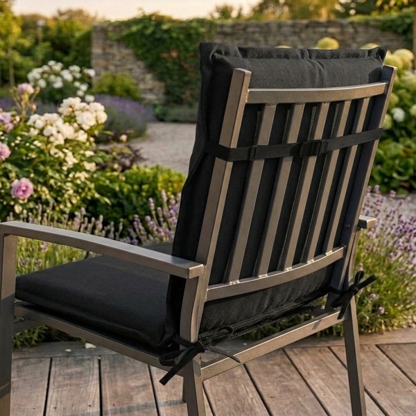 4er-Set Gartenstuhlkissen Niederlehner - Weiche, komfortable Polsterung, schwarz, 105x50cm - UV-Schutz, mit Bindebändern & Riemen, Niederlehner Polster