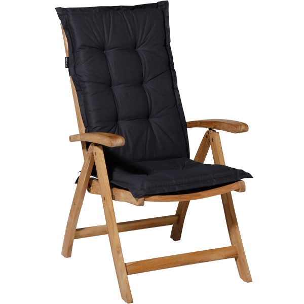 Gartenstuhlkissen Hochlehner - Weiche, komfortable Polsterung, schwarz, 123x50cm - UV-Schutz, mit Bindebändern & Riemen, Hochlehner Polster