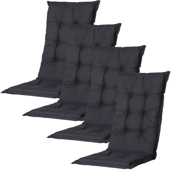 4er-Set Gartenstuhlkissen Hochlehner - Weiche, komfortable Polsterung, schwarz, 123x50cm - UV-Schutz, mit Bändern & Riemen, Hochlehner Polster