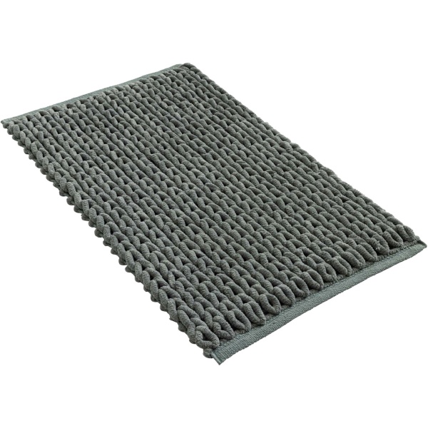 Premium Badmatte 80x50 cm in Zederngrün - Flauschiger Duschvorleger mit Relief-Strick-Optik - Rutschfester Badteppich aus Baumwollmix