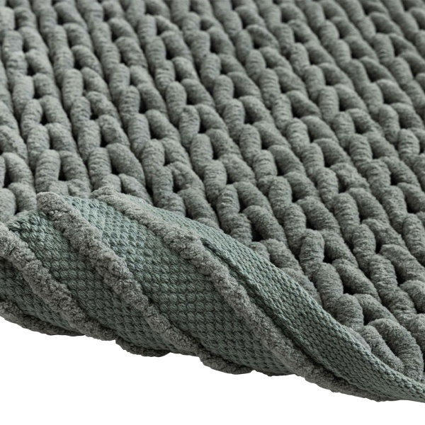 Premium Badmatte 80x50 cm in Zederngrün - Flauschiger Duschvorleger mit Relief-Strick-Optik - Rutschfester Badteppich aus Baumwollmix