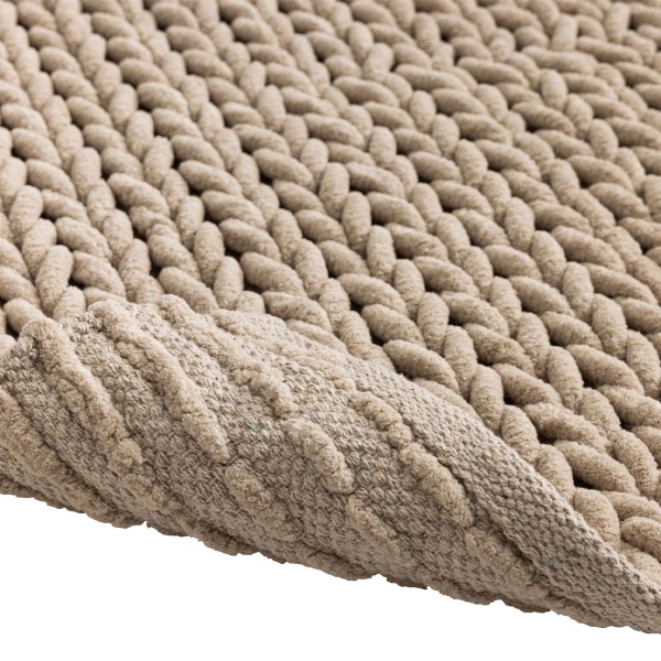 Premium Badmatte 80x50 cm in Sand - Flauschiger Duschvorleger mit Relief-Strick-Optik - Rutschfester Badteppich aus Baumwollmix