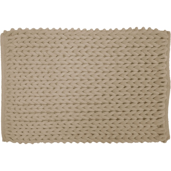 Premium Badmatte 80x50 cm in Sand - Flauschiger Duschvorleger mit Relief-Strick-Optik - Rutschfester Badteppich aus Baumwollmix