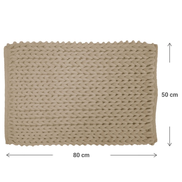 Premium Badmatte 80x50 cm in Sand - Flauschiger Duschvorleger mit Relief-Strick-Optik - Rutschfester Badteppich aus Baumwollmix