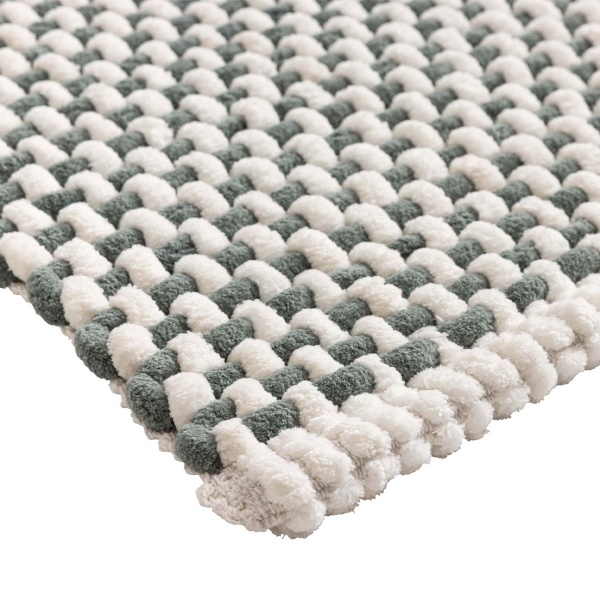 Badmatte 80x50 cm in Grün-Weiss - Weicher Duschvorleger aus Chenille-Gewebe in Strick-Optik - Rutschfester Badteppich mit Baumwoll-Anteil