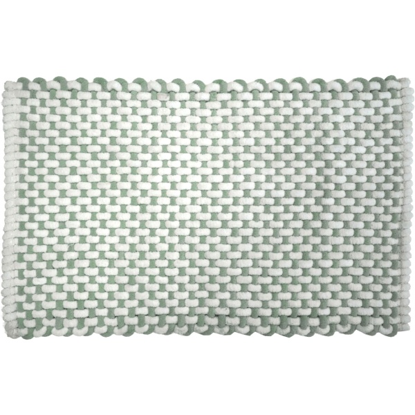 Badmatte 80x50 cm in Grün-Weiss - Weicher Duschvorleger aus Chenille-Gewebe in Strick-Optik - Rutschfester Badteppich mit Baumwoll-Anteil