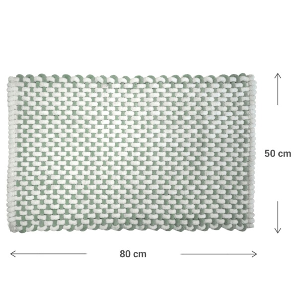 Badmatte 80x50 cm in Grün-Weiss - Weicher Duschvorleger aus Chenille-Gewebe in Strick-Optik - Rutschfester Badteppich mit Baumwoll-Anteil