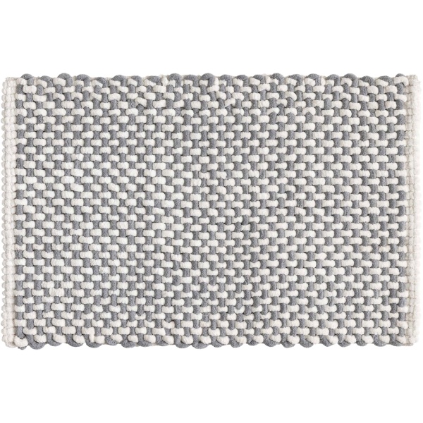 Badmatte 80x50 cm in Grau-Weiss - Weicher Duschvorleger aus Chenille-Gewebe in Strick-Optik - Rutschfester Badteppich mit Baumwoll-Anteil
