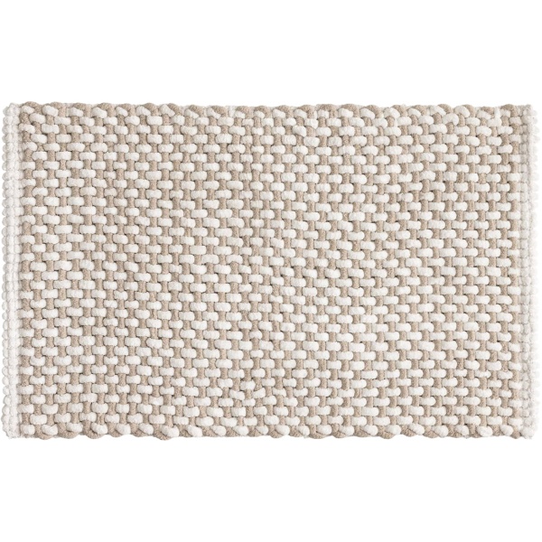 Badmatte 80x50 cm in Beige-Weiss - Weicher Duschvorleger aus Chenille-Gewebe in Strick-Optik - Rutschfester Badteppich mit Baumwoll-Anteil