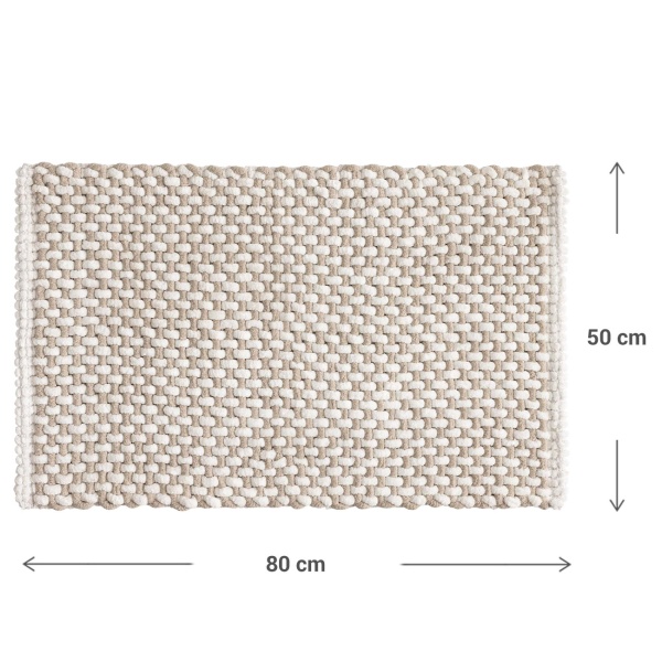 Badmatte 80x50 cm in Beige-Weiss - Weicher Duschvorleger aus Chenille-Gewebe in Strick-Optik - Rutschfester Badteppich mit Baumwoll-Anteil