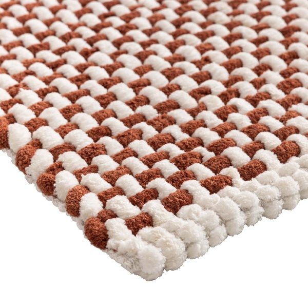 Badmatte 80x50 cm in Terrakotta-Weiss - Weicher Duschvorleger aus Chenille-Gewebe in Strick-Optik - Rutschfester Badteppich mit Baumwoll-Anteil