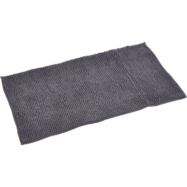 Flauschiger Badezimmerteppich 75x45 cm in Anthrazit -  Rutschfester Duschvorleger mit weicher Mikrofaser-Struktur