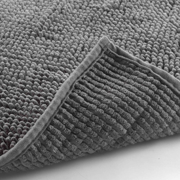 Flauschiger Badezimmerteppich 75x45 cm in Anthrazit -  Rutschfester Duschvorleger mit weicher Mikrofaser-Struktur