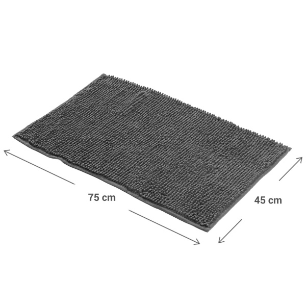 Flauschiger Badezimmerteppich 75x45 cm in Anthrazit -  Rutschfester Duschvorleger mit weicher Mikrofaser-Struktur