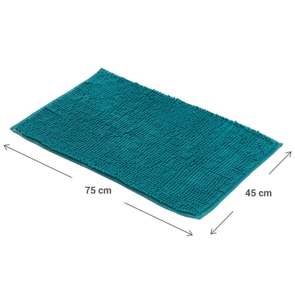 Flauschiger Badezimmerteppich 75x45 cm in Smaragdgrün -  Rutschfester Duschvorleger mit weicher Mikrofaser-Struktur