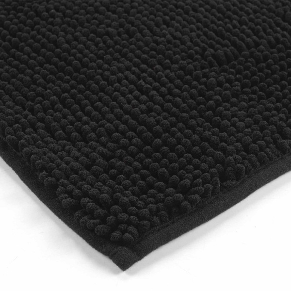 Flauschiger Badezimmerteppich 75x45 cm in Schwarz -  Rutschfester Duschvorleger mit weicher Mikrofaser-Struktur
