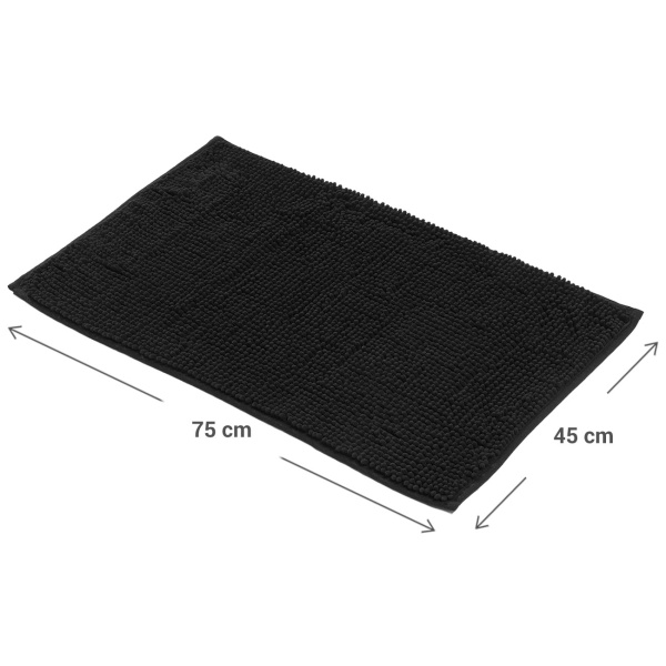 Flauschiger Badezimmerteppich 75x45 cm in Schwarz -  Rutschfester Duschvorleger mit weicher Mikrofaser-Struktur