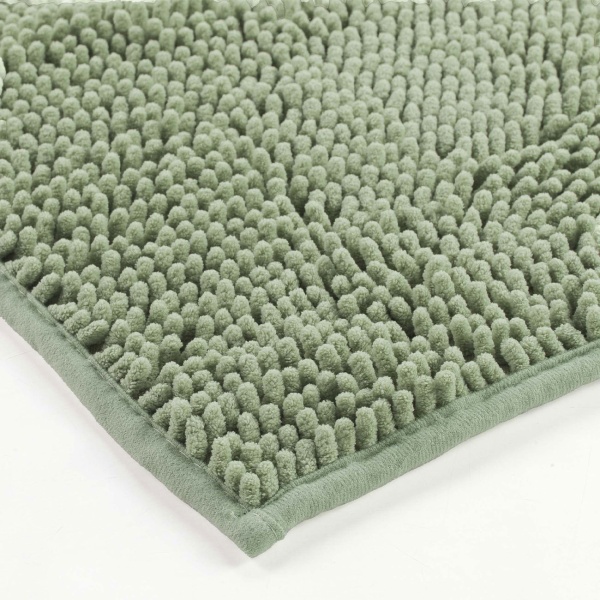 Flauschiger Badezimmerteppich 75x45 cm in Grün -  Rutschfester Duschvorleger mit weicher Mikrofaser-Struktur