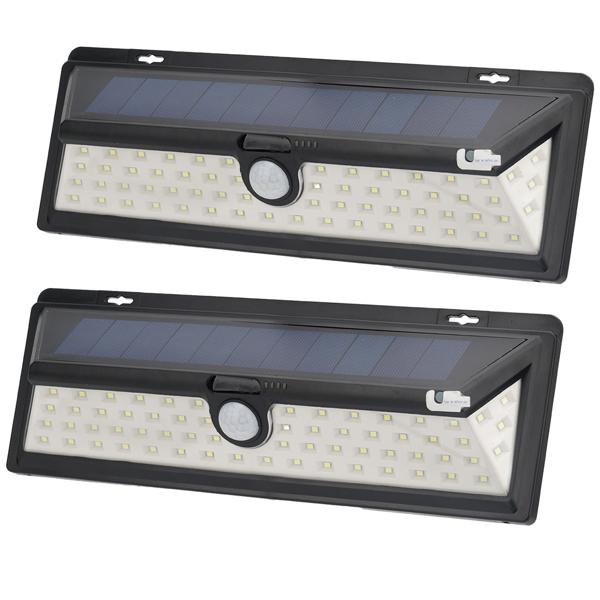 2er-Spar Set Moderne Wandleuchte, Solarpanel, PIR Bewegungs-Sensor, 66 helle LEDs, 800 Lumen, 13,2 Watt, IP44, inkl. Montagematerial