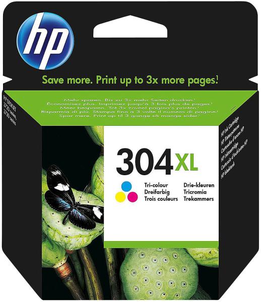 HP 304XL Original Farbpatrone N9K07AE - Cyan/Magenta/Gelb für HP DeskJet 2620/2630/3720 & Envy 5030 - Hohe Reichweite (300 Seiten) für effizientes Drucken