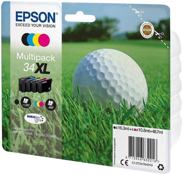 Epson Original Tintenpatronen Multipack T3476/34XL - BK/C/M/Y - Beste Qualität für brillante Ausdrucke - Kompatibel WorkForce Pro WF 3720 DWF / 3725 DWF