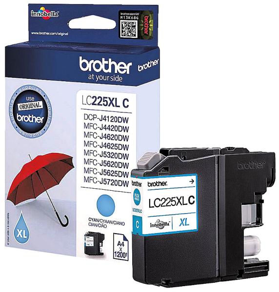 Brother Original Tintenpatrone LC-225XLC Cyan XL - Für strahlende Farbergebnisse & hohe Ergiebigkeit (1200 Seiten) - Kompatibel mit Brother DCP-J & MFC-J Serien