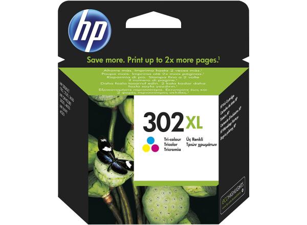 Original HP Tintenpatrone F6U67AE (302XL) - 3 lebendige Farben (Cyan, Magenta, Gelb) für 330 DIN A4-Seiten - Kompatibel mit HP Deskjet, Envy, Officejet Serien