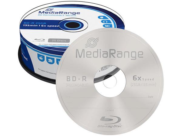 Blue-Ray Rohling BD-R 25 GB - Ideal für HD-Videos, Fotos, Musik & Backups - 6x Schreibgeschwindigkeit - 25er-Spindel - Hohe Kompatibilität - UV-beständig