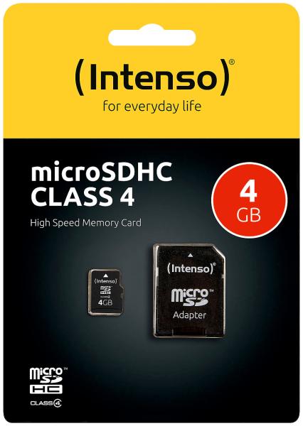 microSDHC Speicherkarte 4 GB - Für Smartphones, Digitalkameras & MP3-Player - Schneller Datenzugriff, Plug-and-Play, Class 4, inkl. SD-Adapter