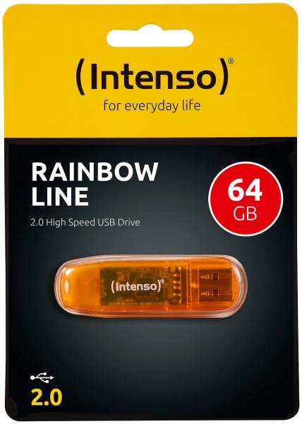 64 GB USB-Speicherstick Rainbow Line transparent-orange - Schneller USB 2.0 für Datentransfer Büro & Zuhause - Kompatibel Windows/OS X/Linux