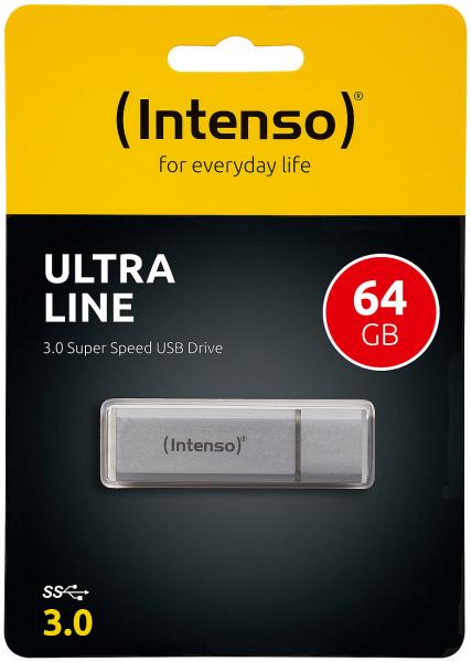 Intenso Ultra Line 64 GB USB 3.0 Speicherstick silber - Schneller Datentransfer für Dokumente, Fotos, Videos - Kompatibel USB 2.0, robust