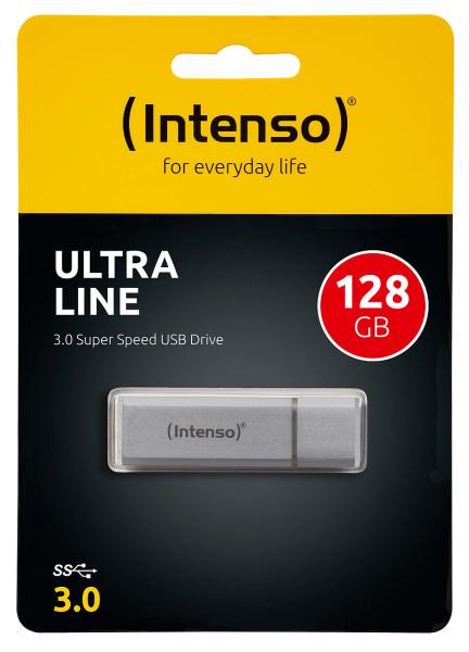 Intenso Ultra Line USB-Stick 128 GB - Schneller USB 3.0 Datentransfer für Dokumente, Fotos & Videos - Abwärtskompatibel USB 2.0 - Silber Alu-Gehäuse PC Mac