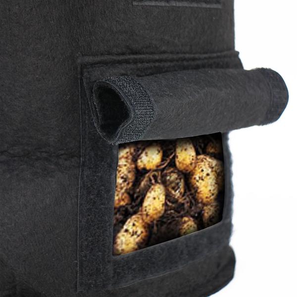 XL-Pflanzen-Wachstumssäcke, 4er-Set, mit Tragegriffen und Sichtfenster, je 38 l, wasserdurchlässig, Vliestopf für Kartoffeln, Zwiebeln, Karotten u.v.m